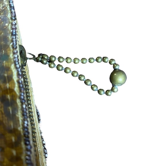 Gorgeous Vintage 1930s Gold Sequin Beaded Zip Clutch w/ Square Mirror Rare Glam - Picture 3 of 9